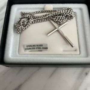 NWOT Silver Cross and Stainless Steel Necklace